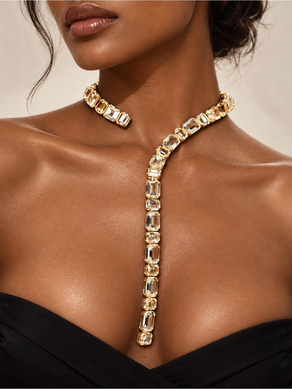 Gold Crystal Y-Drop Statement Necklace